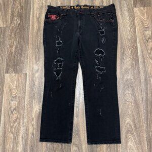 Rock Revival Jeans Men's 42x30 Black Garlyn Alt Straight Distressed Flap Pockets